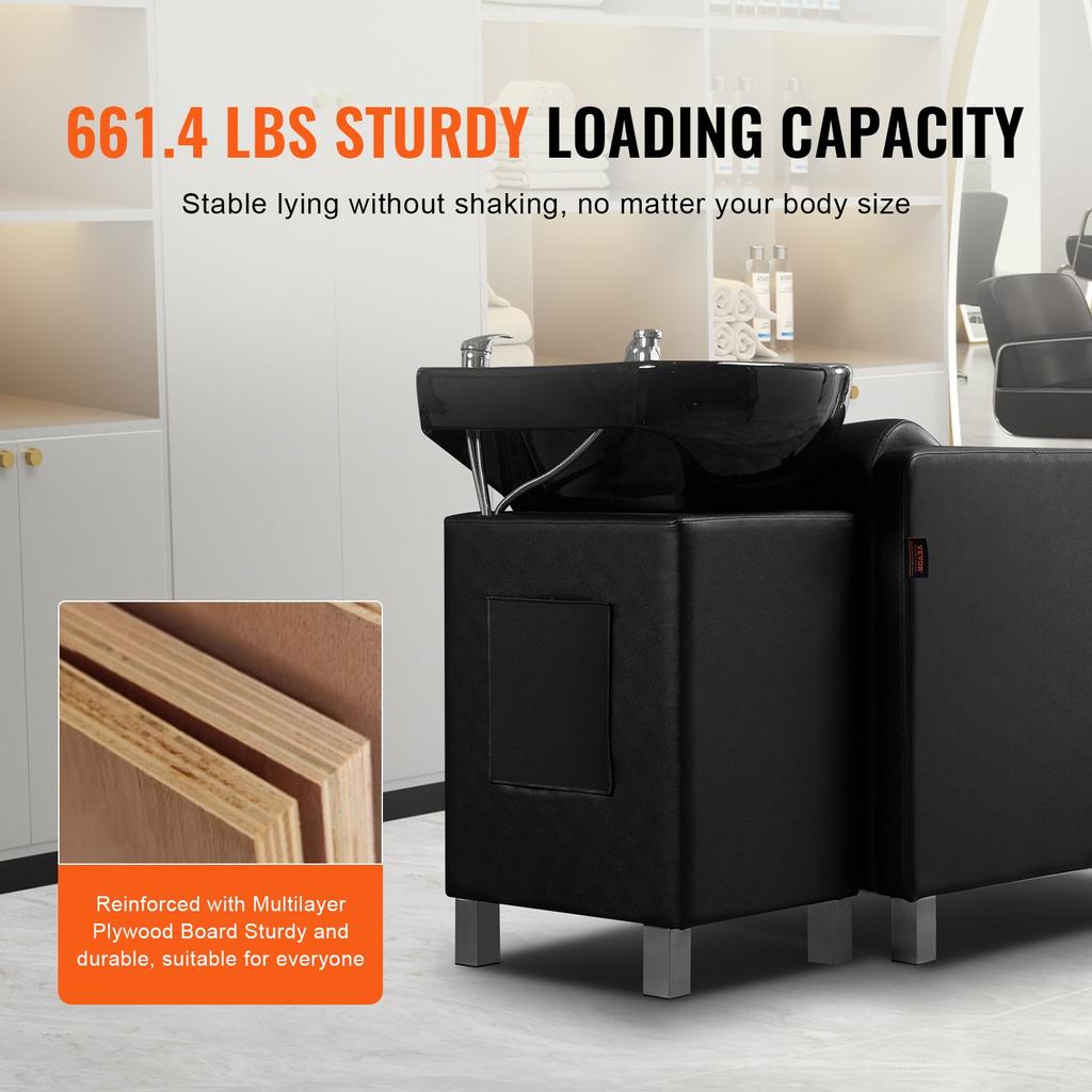 VEVOR Shampoo Backwash Chair, 661.4 LBS Loading Salon & Spa Hair Washing Station, Backwash Barber Shampoo Bowl and Chair