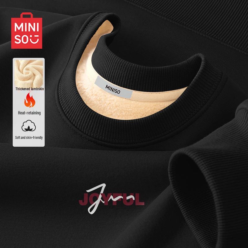 MINISO Men s Thickened Fleece-Lined Crew Neck Sweatshirt L