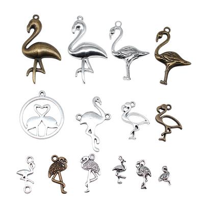 10pcs Tibetan Bronze Silver Color Pendants Antique Jewelry Making DIY Handmade Craft Flamingos Charms For Jewelry Making