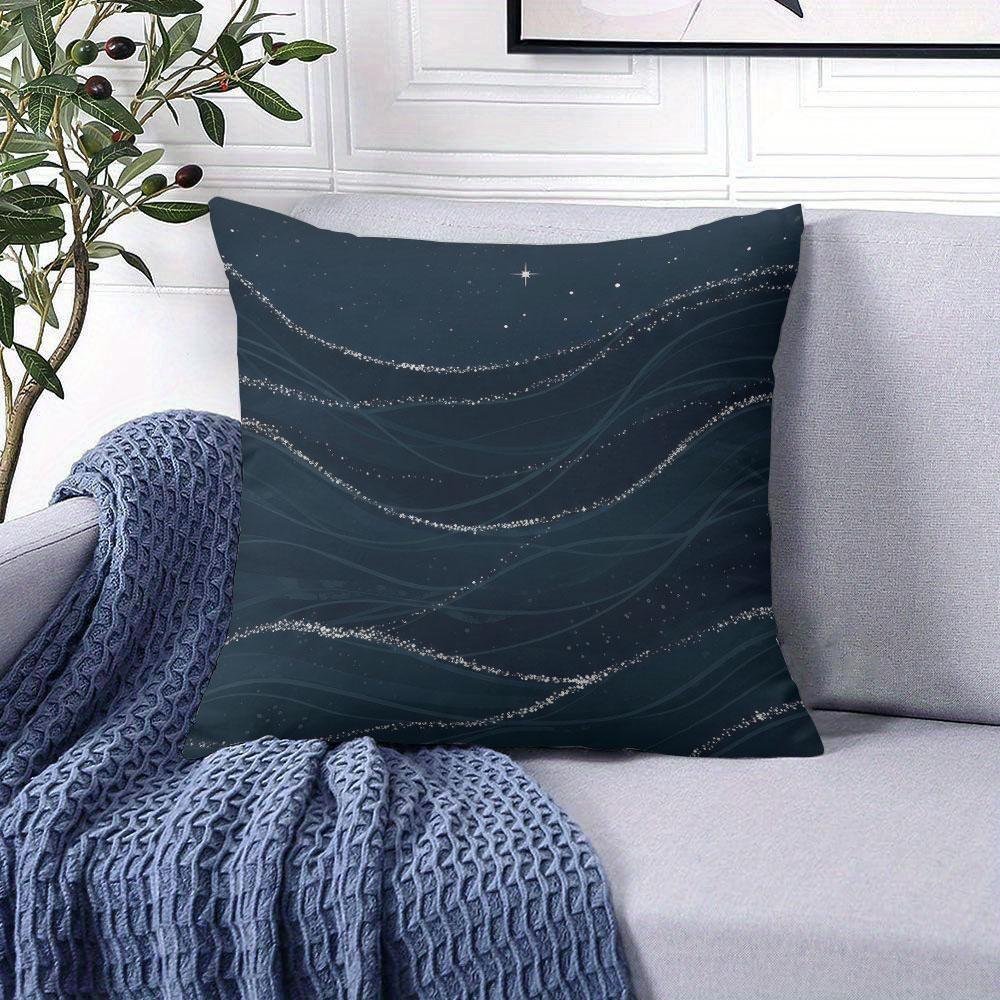Starry Night Waves Square Jacquard Pillow Cover for Sofa Office Waist Cushion Cover Home Decorative Pillowcase