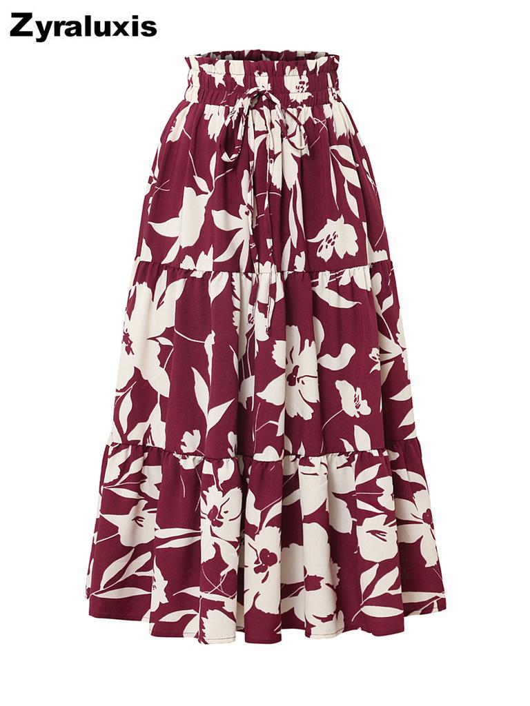 Jupe Midi Coupe A Ample d'Été Robe Plissée Haut de Gamme pour Femmes