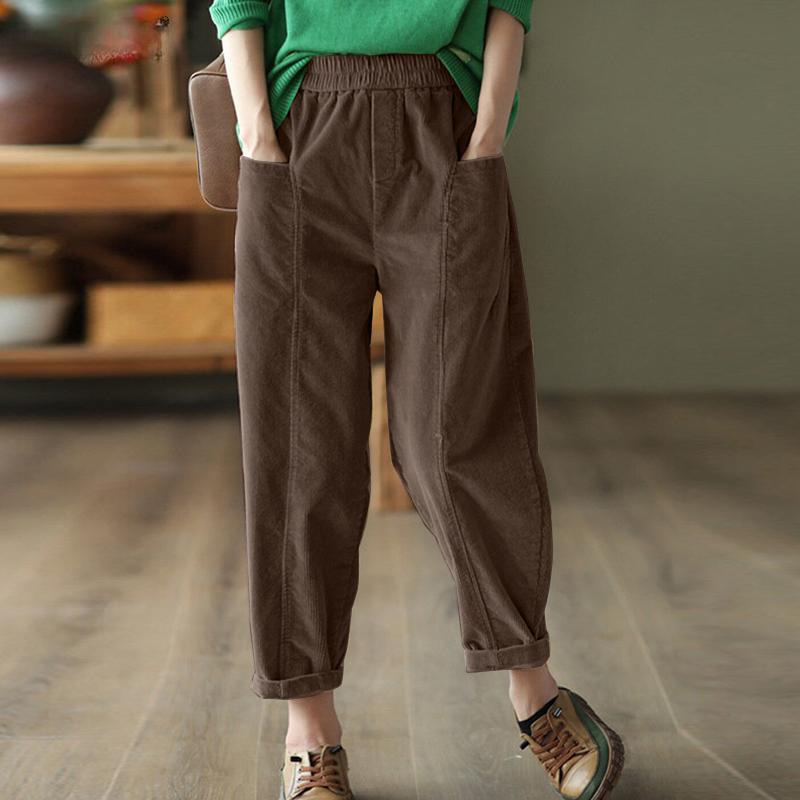 

Женские однотонные свободные повседневные брюки со средней посадкой и плиссированными карманами