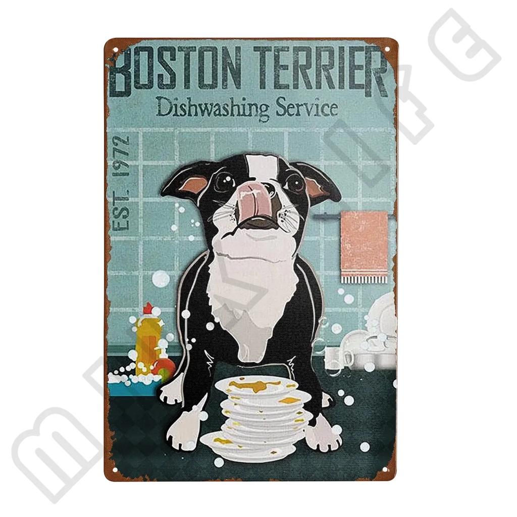 Metal Boston Terrier Co Bath Soap Tin Sign for Bathroom Toilet Home Room Pet Shop Decoration 12 X 8 Inches