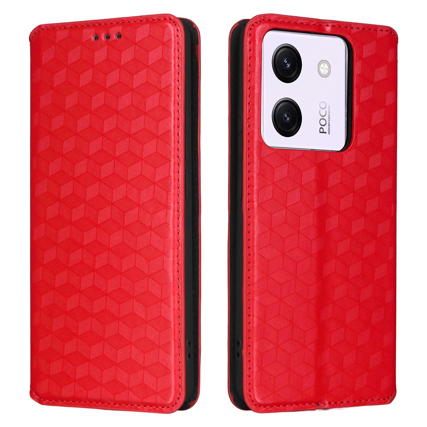 

Для Xiaomi Poco M7 Pro 5G Чехол-кошелек Ромбовидный тисненый кожаный чехол для телефона Red