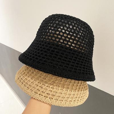 Versatile Solid Color Knitted Mesh Yarn Hollow Bucket Fisherman Hat Children Spring and Summer Washbasin Hat