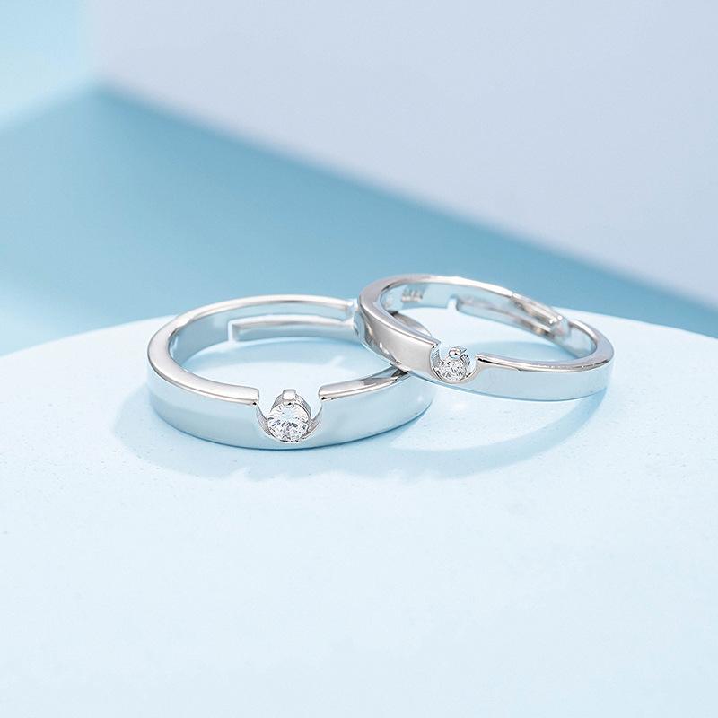 Couple Ring Japanese and Korean Simple Classic Imitation Mosang Diamond Ring for Valentine's Day Gift Opening Ring