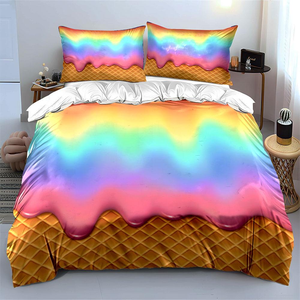 Rainbow Ice Cream Pattern Bedding Duvet Cover Set  (1*Duvet Cover 2*Pillowcases, without duvet insert)