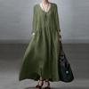 Elegant Long Sleeve V Neck Sundress Women Casual Loose Long Dress Solid Color Fashion