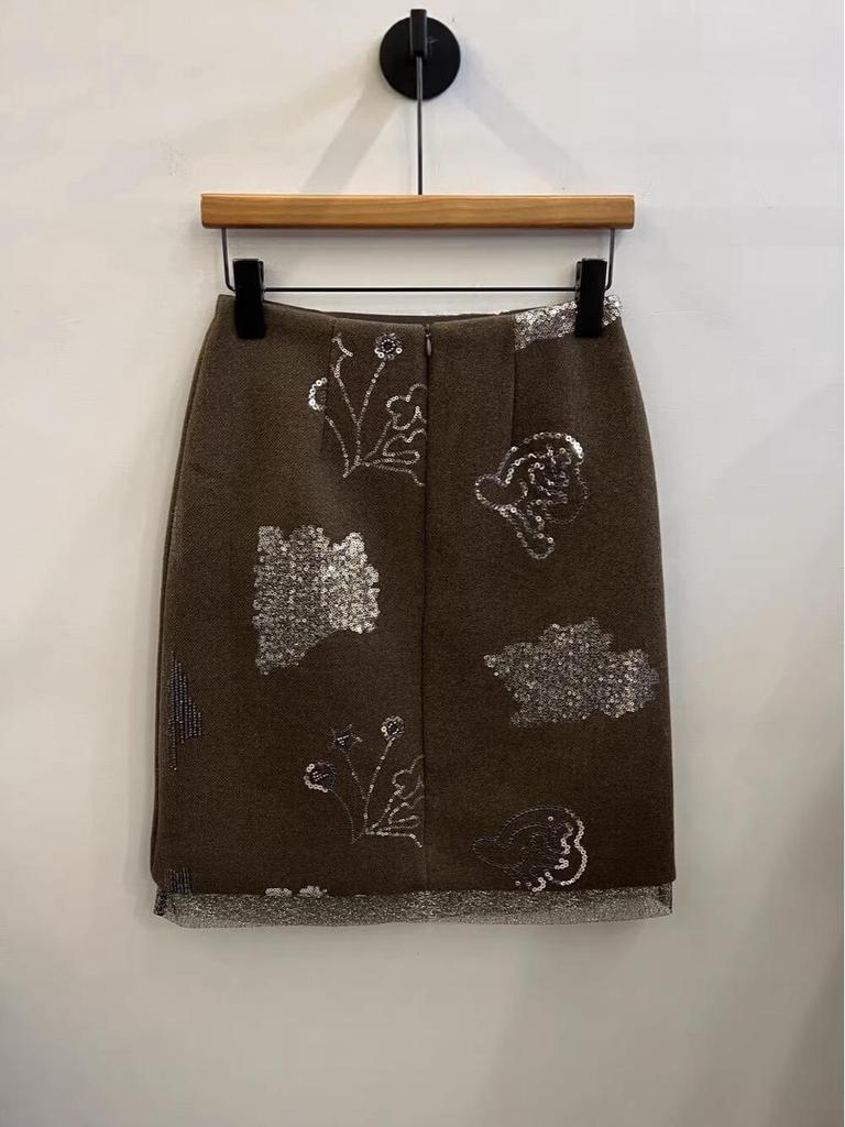 Elegant Old Money Heavy Embroidered Beaded Pencil Skirt - Quiet Luxury for Women