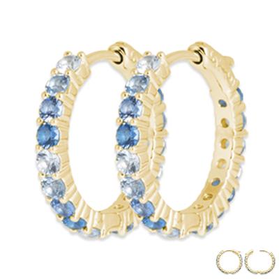 [R3595] - Brincos de argola banhados a ouro 'Sissi' azul dourado - 20x2 mm
