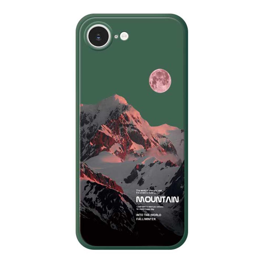 For iPhone 16e Case Pink Snow Mountain Pattern Printing Straight Edge TPU Phone Back Cover