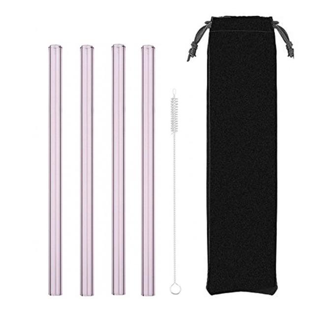 4Pcs Glass Straws Reusable Drinking Glass Tube Eco-friendly With Cleaning Brush Events Party Favors Supply