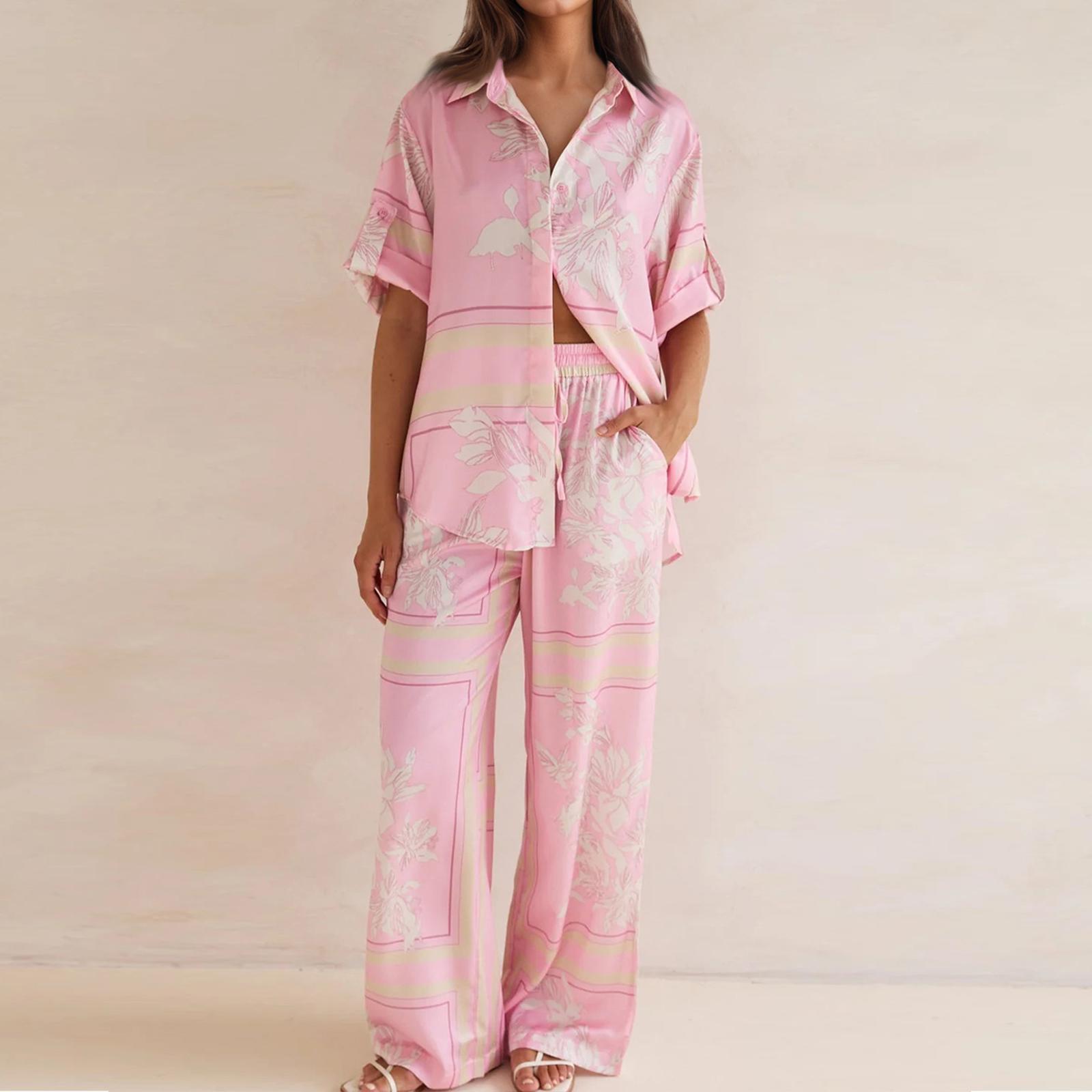 

Женская мода повседневная домашняя одежда модный повседневный принт кардиган рубашка брюки комплект XL красный