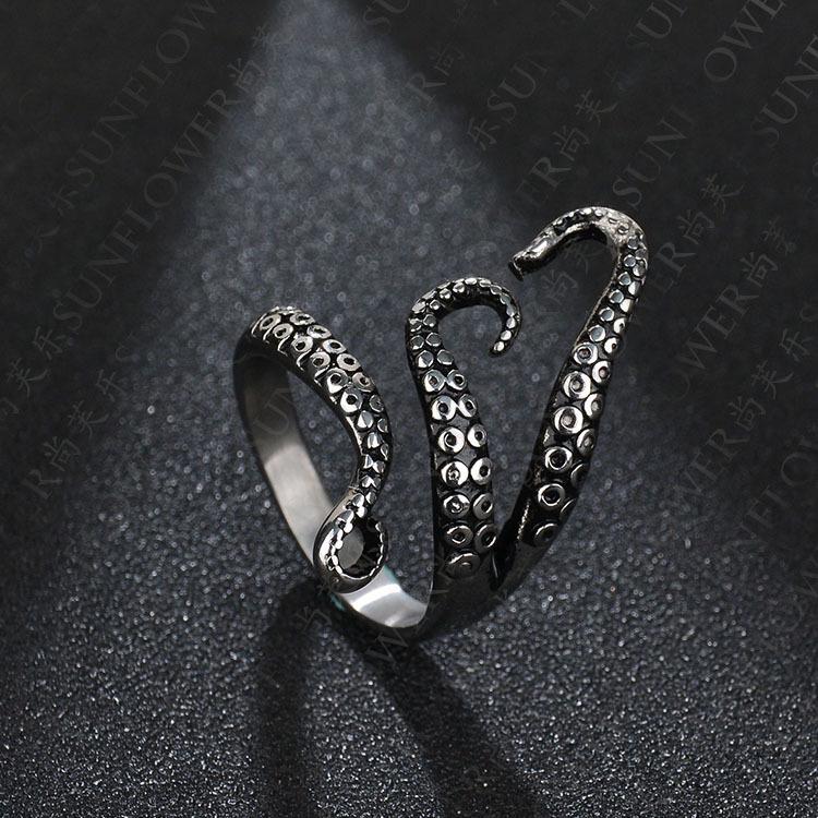 Octopus Stainless Steel Punk Ring - Retro Open Design