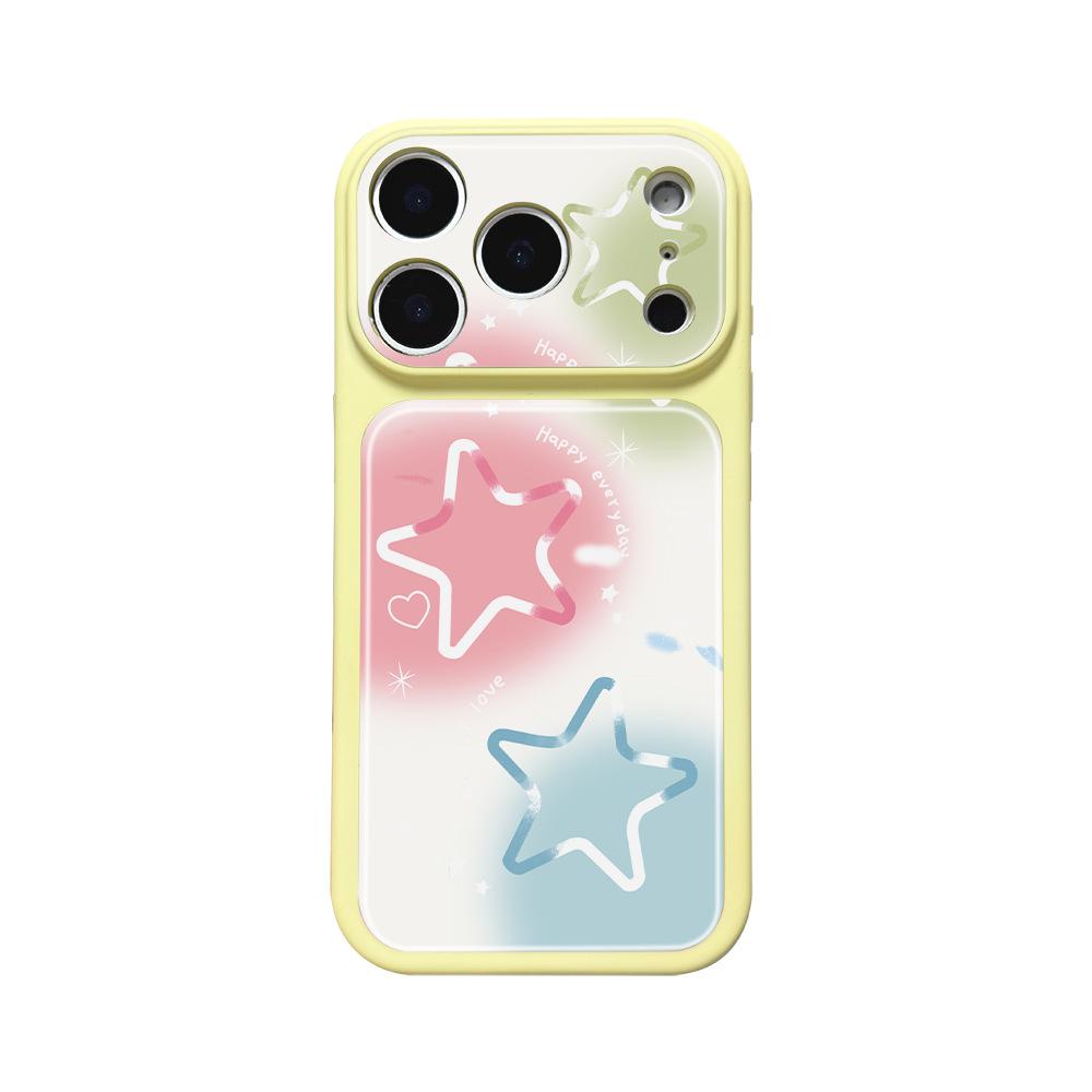 Ins Colored Stars Apply To Apple 16Pro Silicone Imitation Glass iPhone17 Protective Case 15 Mobile Phone Case 17pm