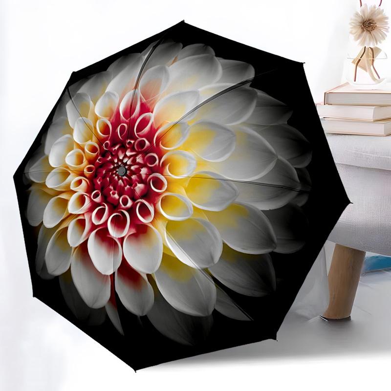 1pc Dahlia Flower Pattern Automatic Open/Close Umbrella - Compact Travel Umbrella, Gift for Birthdayyy251208187