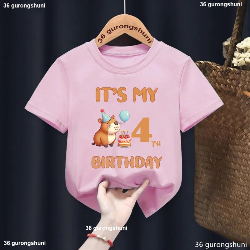 It'S My 4th/5th Birthday Capybara Balloon Printed Tshirt Girls/Boys Celebrate Birthday Gift Kids Clothes Kawaii Solid T-Shirt