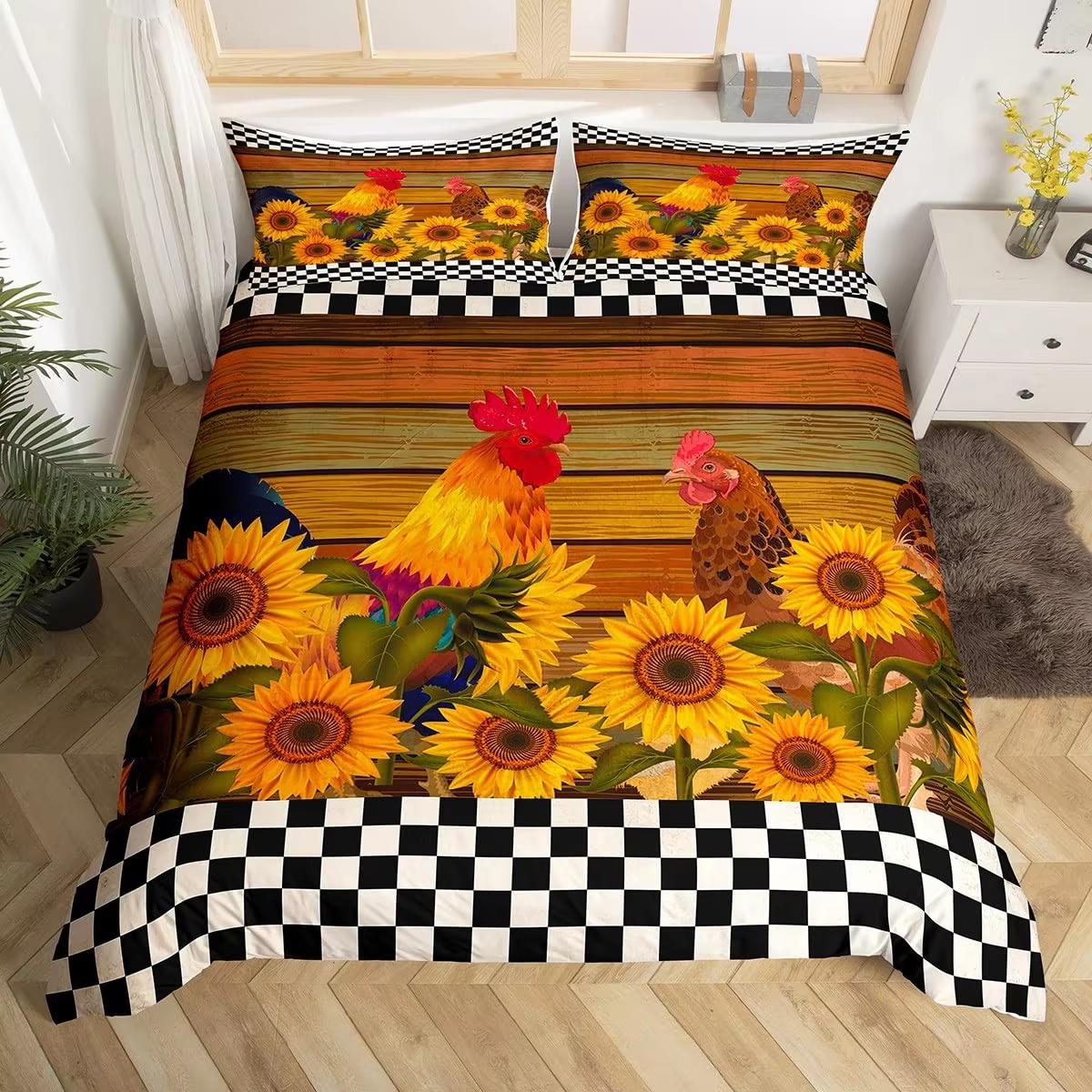 

Comforter Rooster Twin King Sizewatercolor Chicken Farmhouse Animal Bedding Set For Kids Boys Girls Floral Comforter (quilt)-EU Single(135*200cm)3pcs