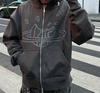 Amerikanischer Retro-Reißverschluss-Pullover Goth Buchstaben-Sternen-Print Hoodie Freizeitjacke Einteiler