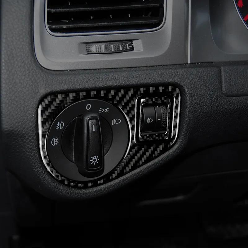 1Set Self-adhesive Left Car Headlight Switch Frame Trim Stickers Carbon Fiber Car Decoration for Volkswagen Golf 7 2013-2017