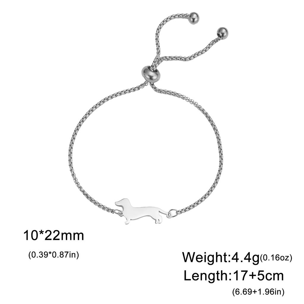 Adjustable Titanium Steel Bracelet With Dachshund Pendant Minimalist Double Opening Design Trendy Personalized Jewelry