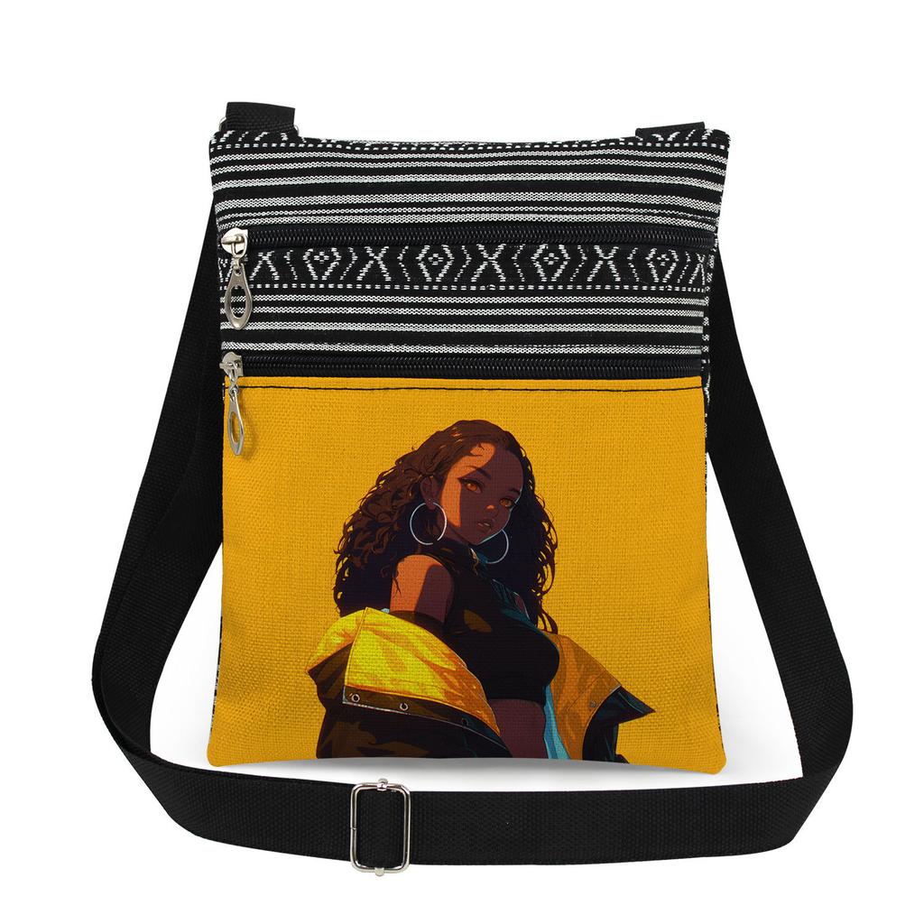 1PC Black Girl Print Tote Bags Women Shoulder Handbags Postman Package 6898