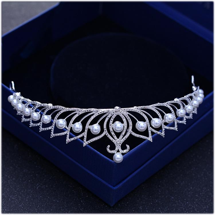 Gorgeous Silver Plated Crystal Pearls Bridal Tiaras Crown Rose Gold Alloy Rhinestone Diadem Headband Wedding Hair Accessories