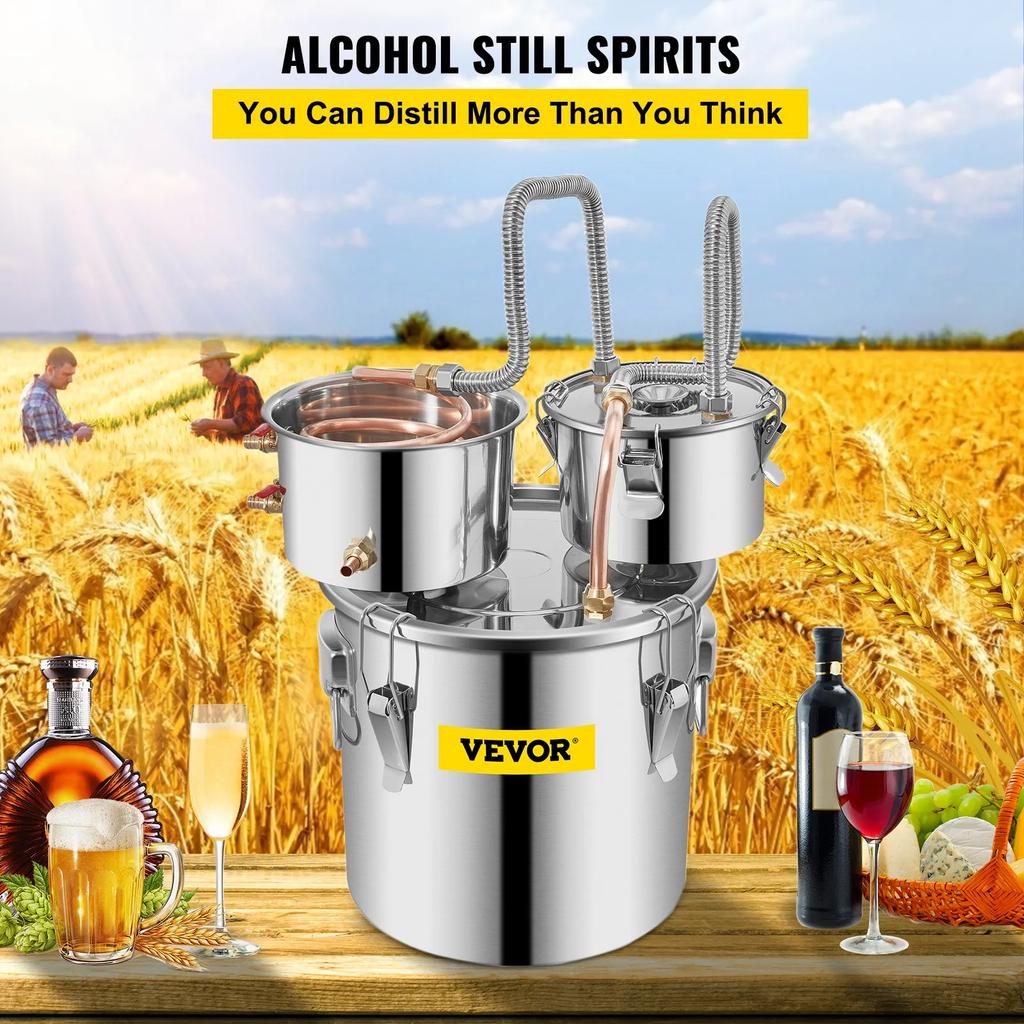 VEVOR Still Distiller 5Gal 21L Stainless Steel Water Distiller Copper Tube with Circulating Pump Home Brewing Kit Build-in Thermometer for DIY Whisky
