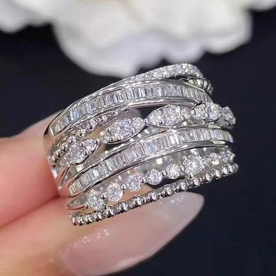 Splendido Anello Largo alla Moda da Donna Design Multistrato Moda Gioiello da Dito Zirconia Brillante per Festa Accessori alla Moda