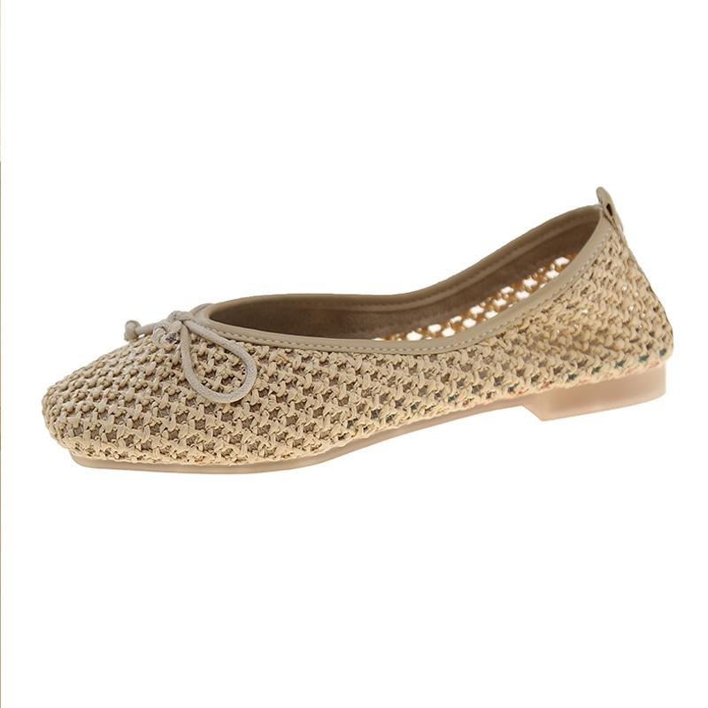 

Модные балетки из натуральной соломы, плетеные, женские, летние, дышащие, плетеные балетки, женские, на мягкой подошве, с ажурным верхом, льняные лоферы 40 бежевый