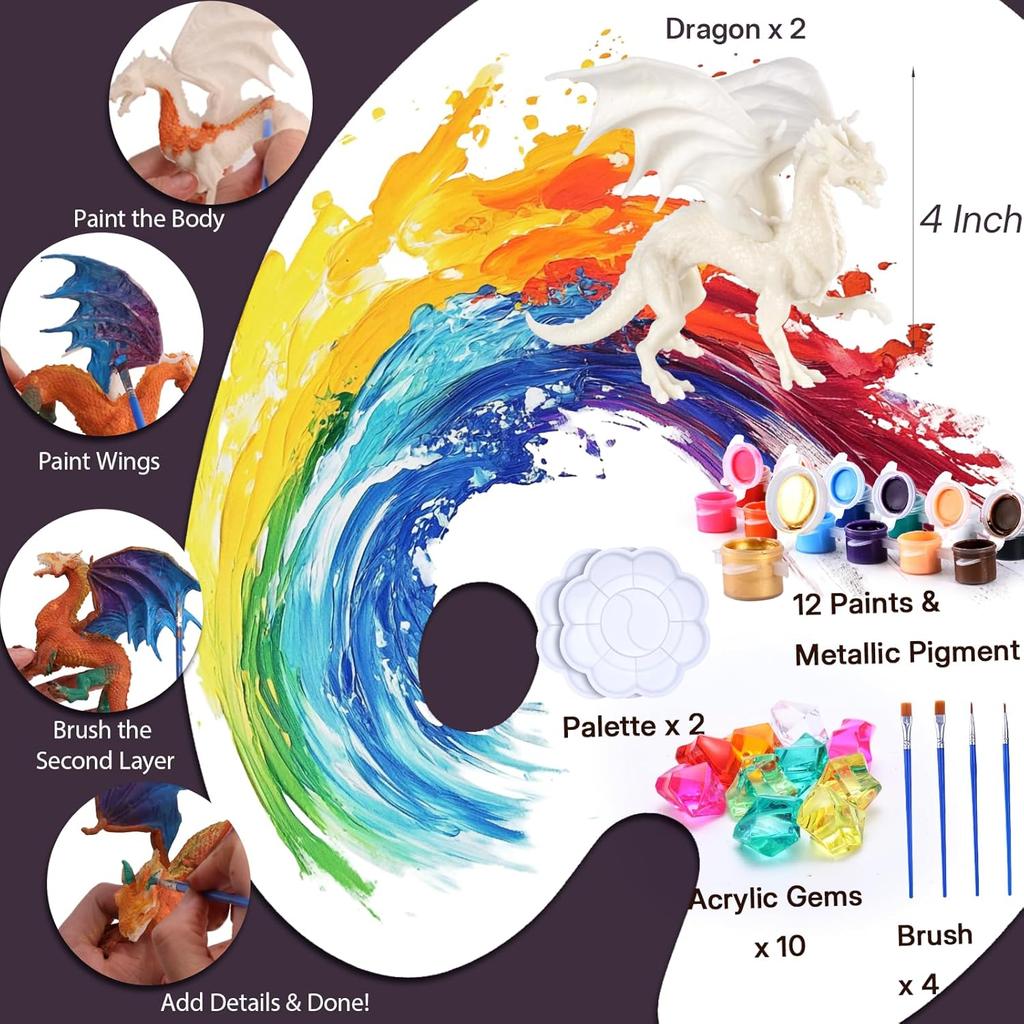 SOLDAY Painting Dragon Toys Kits for Kids Arts and Crafts Ages 3 6 5 7 9 12 Boys Girls to Make Your Own Paintable Figurines Dragon Birthday Party