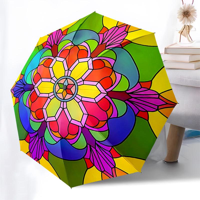 

1pc Colorful Mandala Pattern Automatic Folding Umbrella - Portable 3-Fold Design, 8-Bone Iron Frame Outdoor Umbrella, Ideal Gift for Fans, Travelers,
