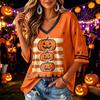Damen Casual Mode Langarm V-Ausschnitt Oberteil mit Halloween-Print