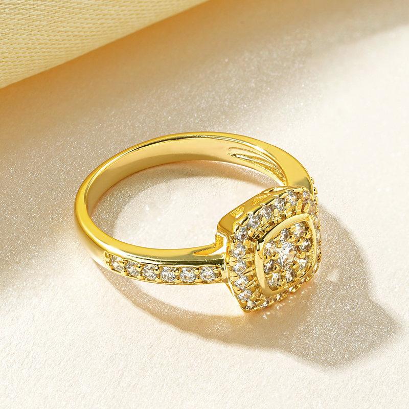 Rrjzz Classic Square Engagement Rings 14k Gold Plated Round Cut Sparkling CZ Simulated Diamond Ring for Women Fine Jewelry Gifts 5