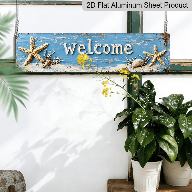 2D Flat - One-Piece 2D Flat Aluminium Decorative Sign, Featuring A Coastal Beach Theme, Perfect for Wall Decoration in Entryways or Bathrooms