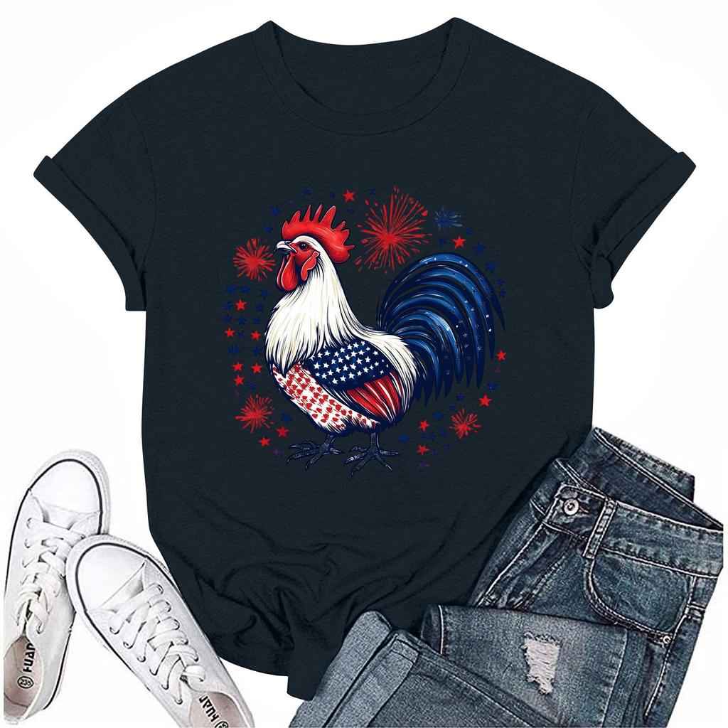 Dámské ležérní tričko s krátkým rukávem a potiskem ke Dni nezávislosti s kulatým výstřihem