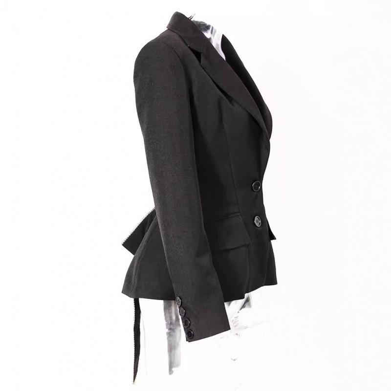 Women's Rhinestone Bow Jacket with Back Cross and Hollow-Out Design - Spring Collection 2025 Slim Fit Waist-Cinching Blazer