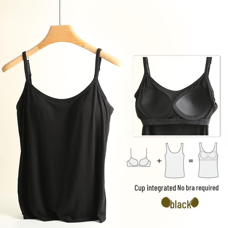 Women's Modal Spaghetti Strap Tank Top with Built-in Bra Pads - Plus Size Sports Bra Underwear