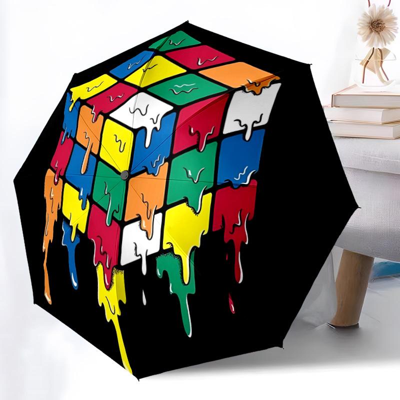 1pc Melting Colors Rubik's Cube Automatic Open/Close Umbrella with Folding Feature Compact Travel Umbrella, Lightweight Design, for Commuting Business