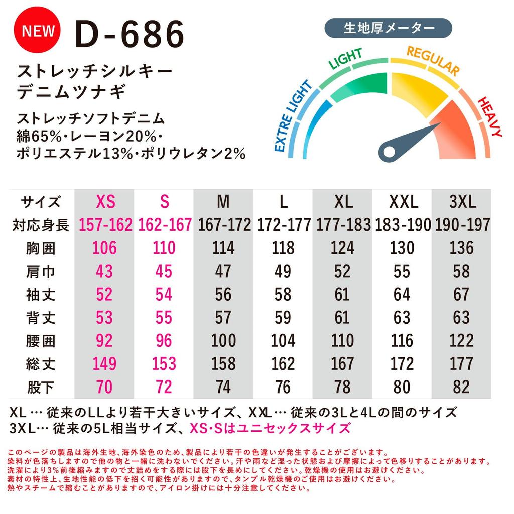 Dickies Denim Dickies Pro Uni Sticker Size Light XL D-686 Workwear, Stretch, Casual, Year-Round, CO-COS Included, 51. Indigo,