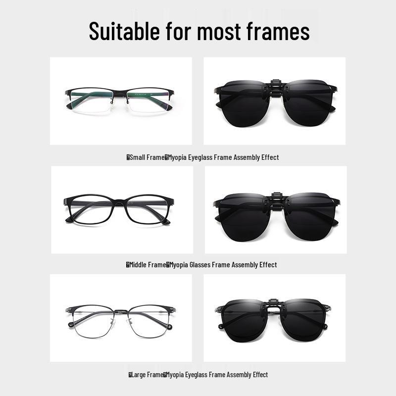 Unisex Ultra-Light Polarized Flip-Up Clip-On Sunglasses for Driving with UV Protection for Prescription Glasses