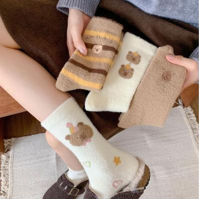 Kapibara Socks Velvet Thickened Warm Cute Home Floor Sleeping Socks White Cotton Socks Winter