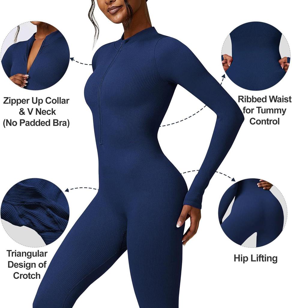 Seamless Long-Sleeve Zip Jumpsuit: Slim-Fit Yoga & Sportswear