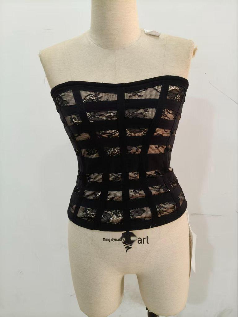 Pure Desire Lace Patchwork Strapless Bra Top - Women's Elegant Waist-cinching Slim Fit Vest