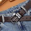 Men's Black Genuine Leather Belt with Pin Buckle, Adjustable, Korean Style.