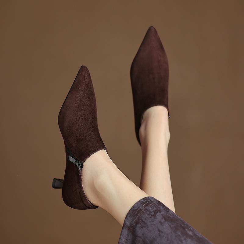 Krazing Pot Sheep Suede Autumn Winter Shoes Stiletto Med Heels Size 43 Size 42 Pointed Toe Concise Style Deep Mouth Pumps