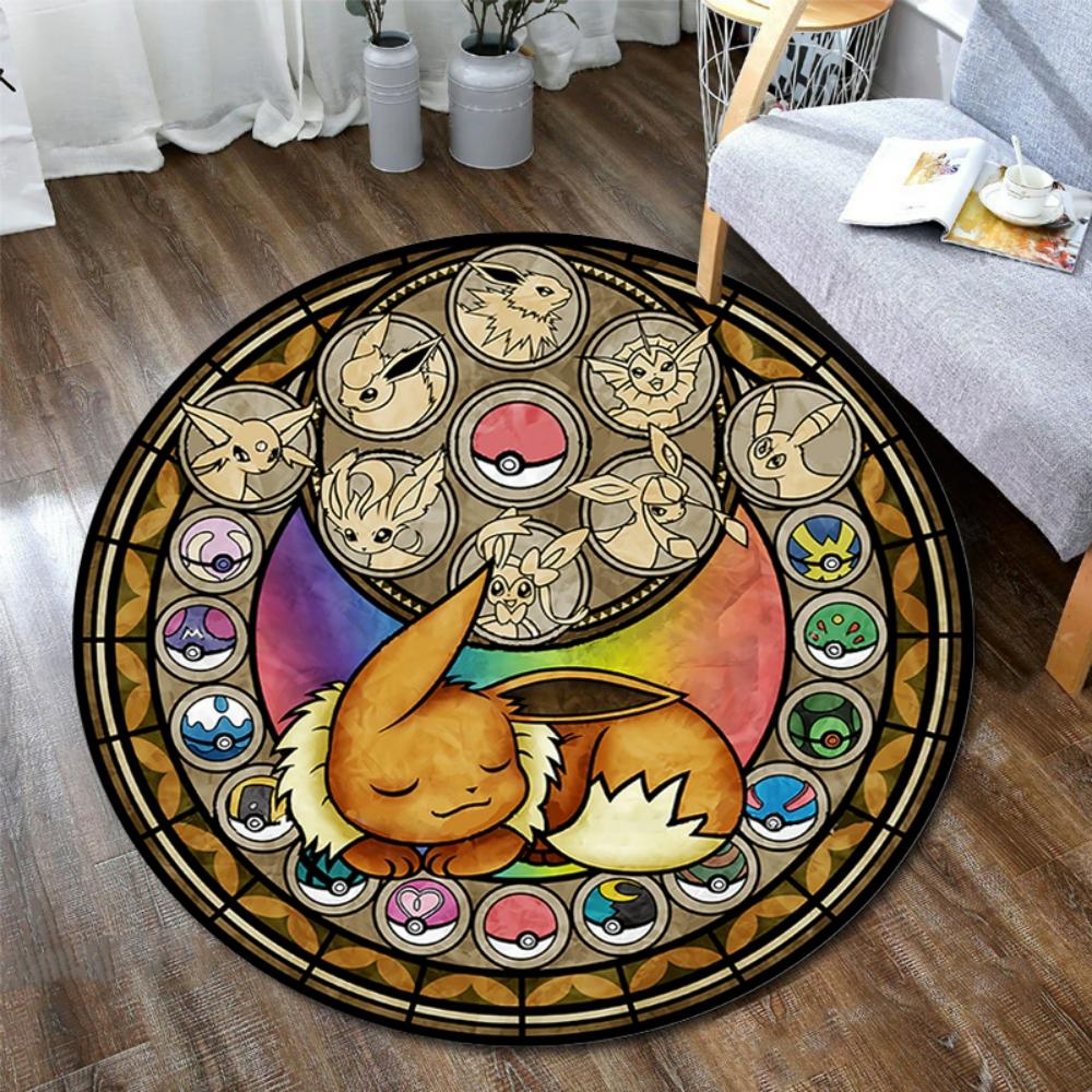  Pokemon Black Sylveon Elves Round Rug Elegant Floor Mat for Living Room Gaming Chair Area Bedside Decor Themed Carpet