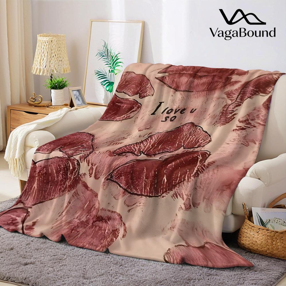 Burgundy Lip Whisper Flannel Blanket Warm Soft Halloween Christmas Couch Warm Cozy Decorative Decor Gift for All Season
