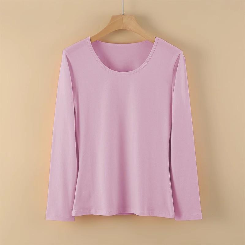 Women's Pure Cotton Long-Sleeve Thermal Sweater - Round Neck, Autumn/Winter Warm Top