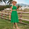 Casual Summer Dress Women Solid Color High Waist Sleeveless A-Line Ruffled Strap Slanted Shoulder Middle Long Dresses Spring S-XL Fashion Trendy